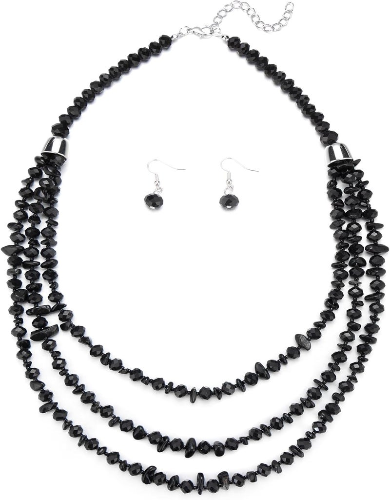 Errally Store Layered Beaded Statement Necklace Multi Strand Crystal Beads Collar Necklace and Earring Sets for Women Fashion Costume Jewelry Set Gifts for Her - Image 1